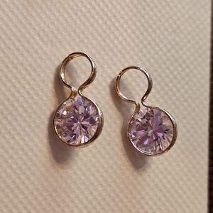 14K Yellow Gold Pink Diamonique CZ Earring Charms